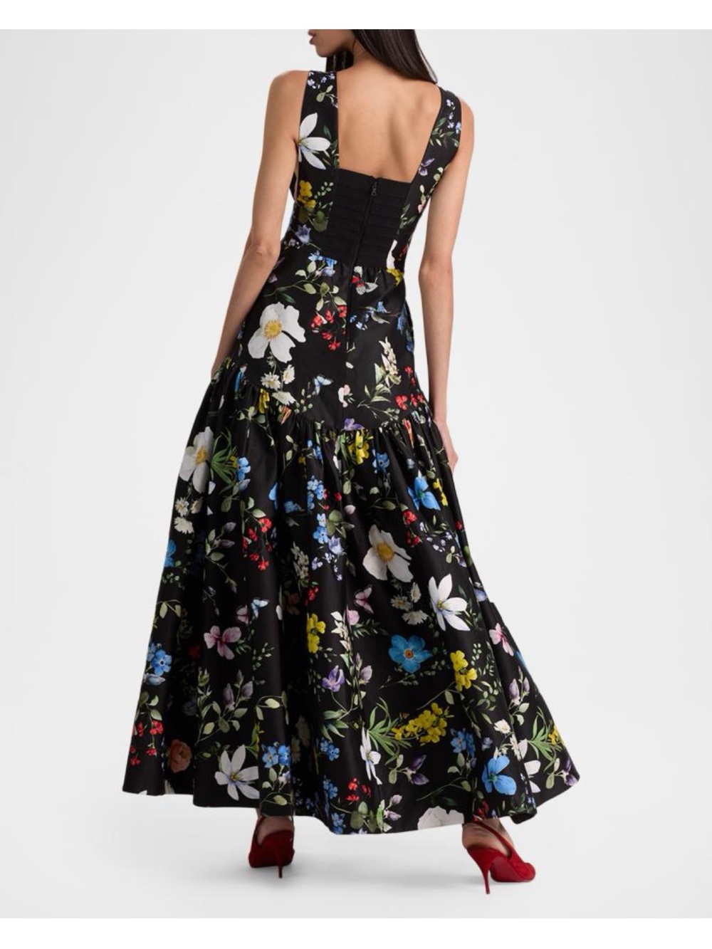 Alice + Olivia Black Floral Plunge Maxi Dress - Picture 4 of 11